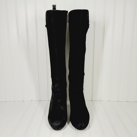 Bandolino Women's Bacia Black Suede Leather Side Zipper Tall Heeled Boots B386 - Picture 3 of 16